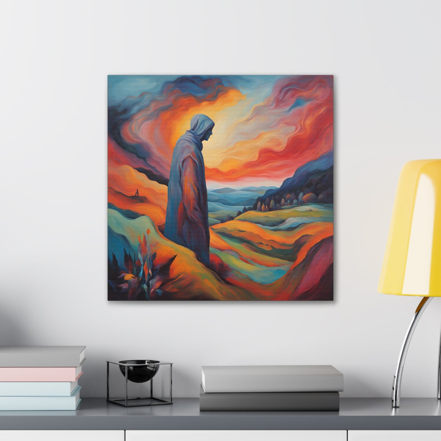 Expressionism Canvas Art - Serenity in Colorful Mountains