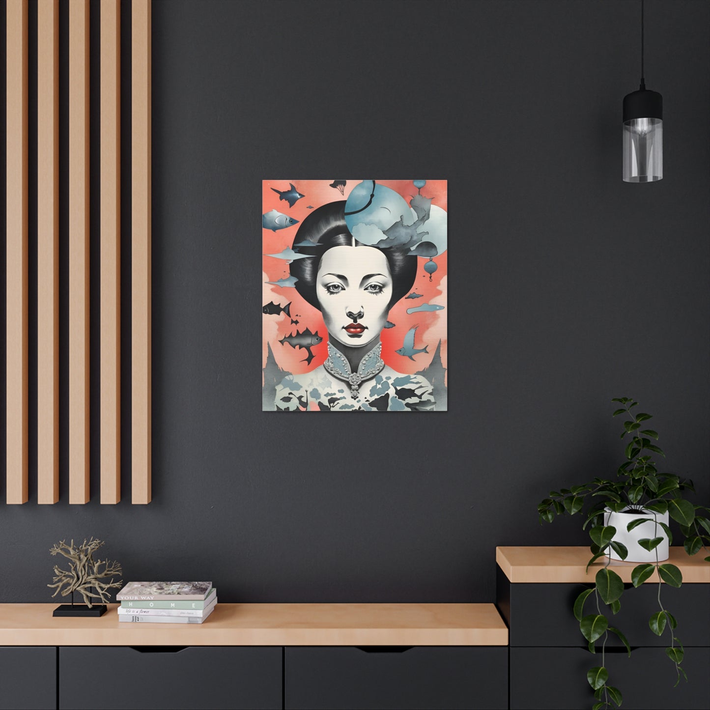 Canvas Wraps - Contemporary Female Portrait with Fish & Clouds