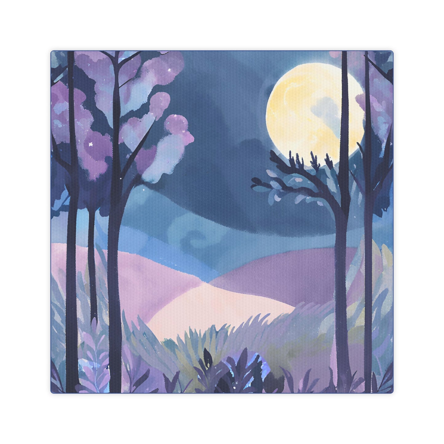 Serene Moonlit Landscape Canvas Photo Tile - Home Decor Art for Nature Lovers