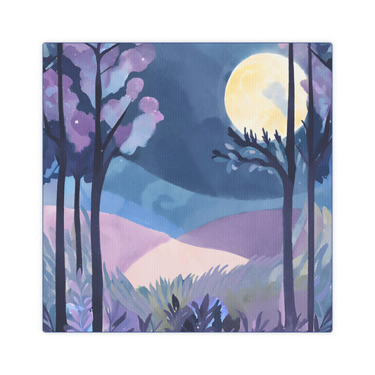 Serene Moonlit Landscape Canvas Photo Tile - Home Decor Art for Nature Lovers