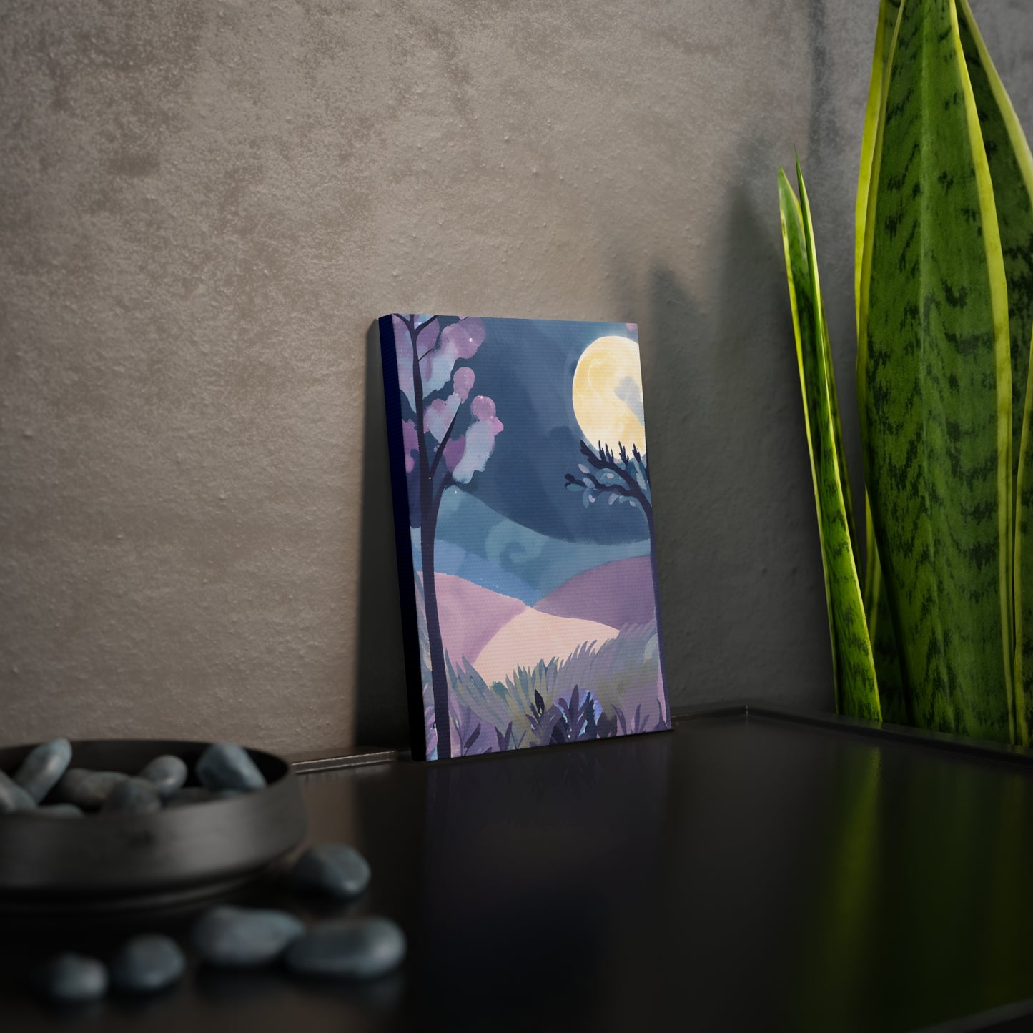 Serene Moonlit Landscape Canvas Photo Tile - Home Decor Art for Nature Lovers