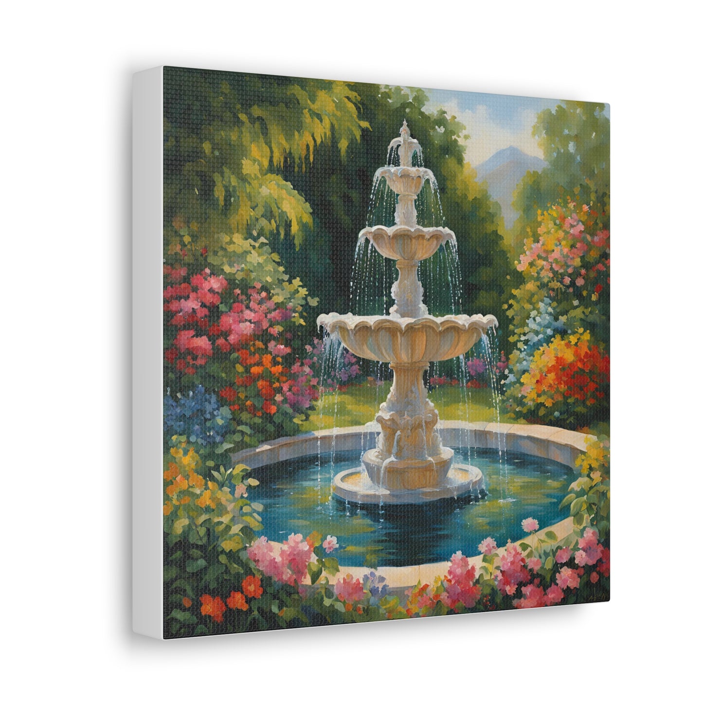 A Fountain in a Garden Canvas Gallery Wraps - Vibrant Home Decor for Nature Lovers