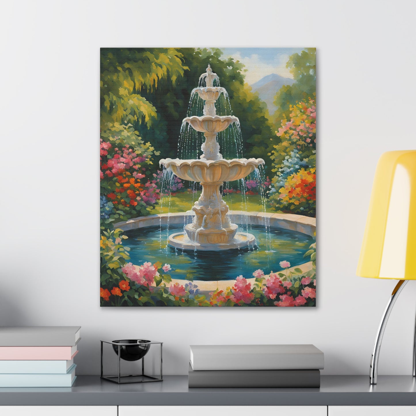 A Fountain in a Garden Canvas Gallery Wraps - Vibrant Home Decor for Nature Lovers