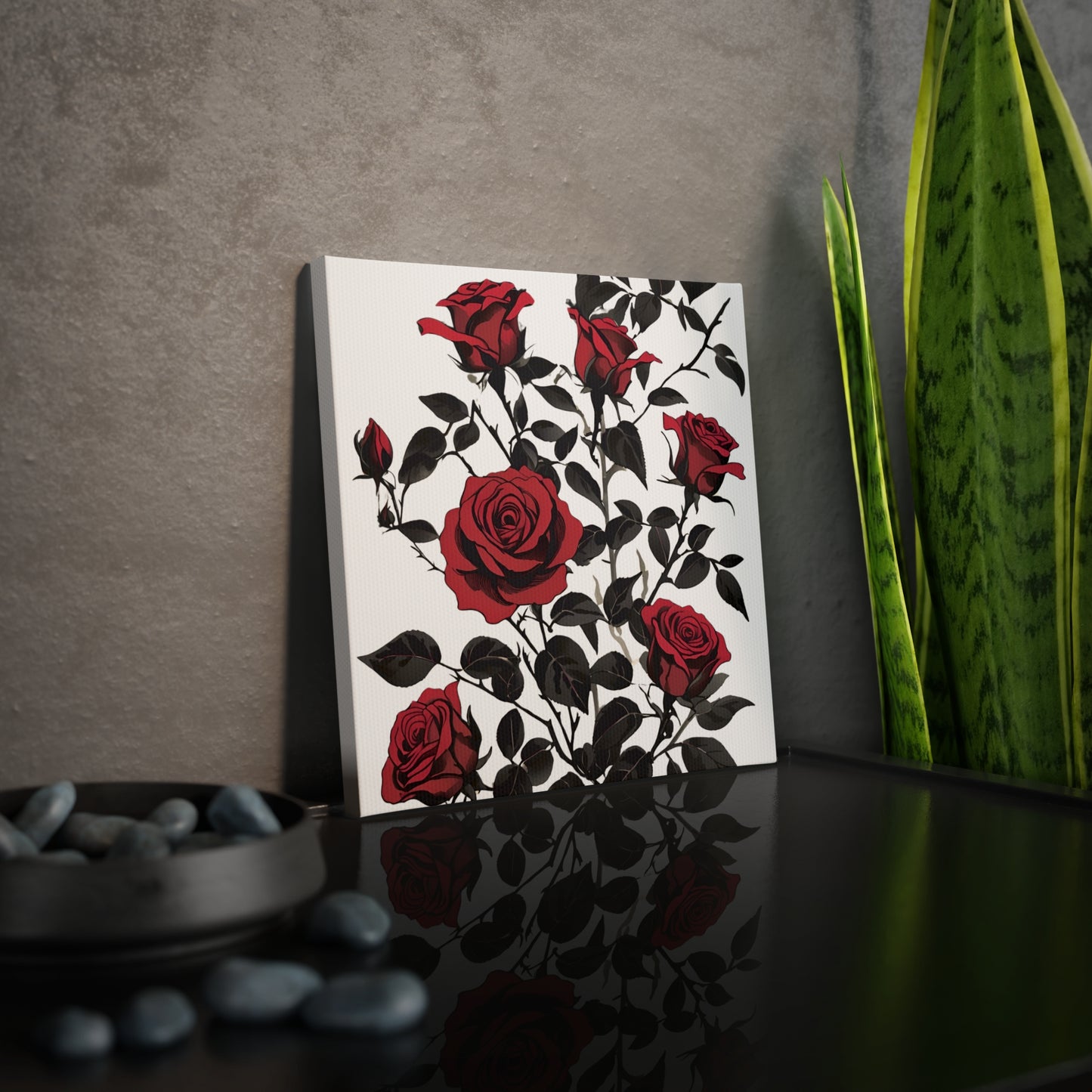 Elegant Floral Canvas Photo Tile - Red Roses Wall Art