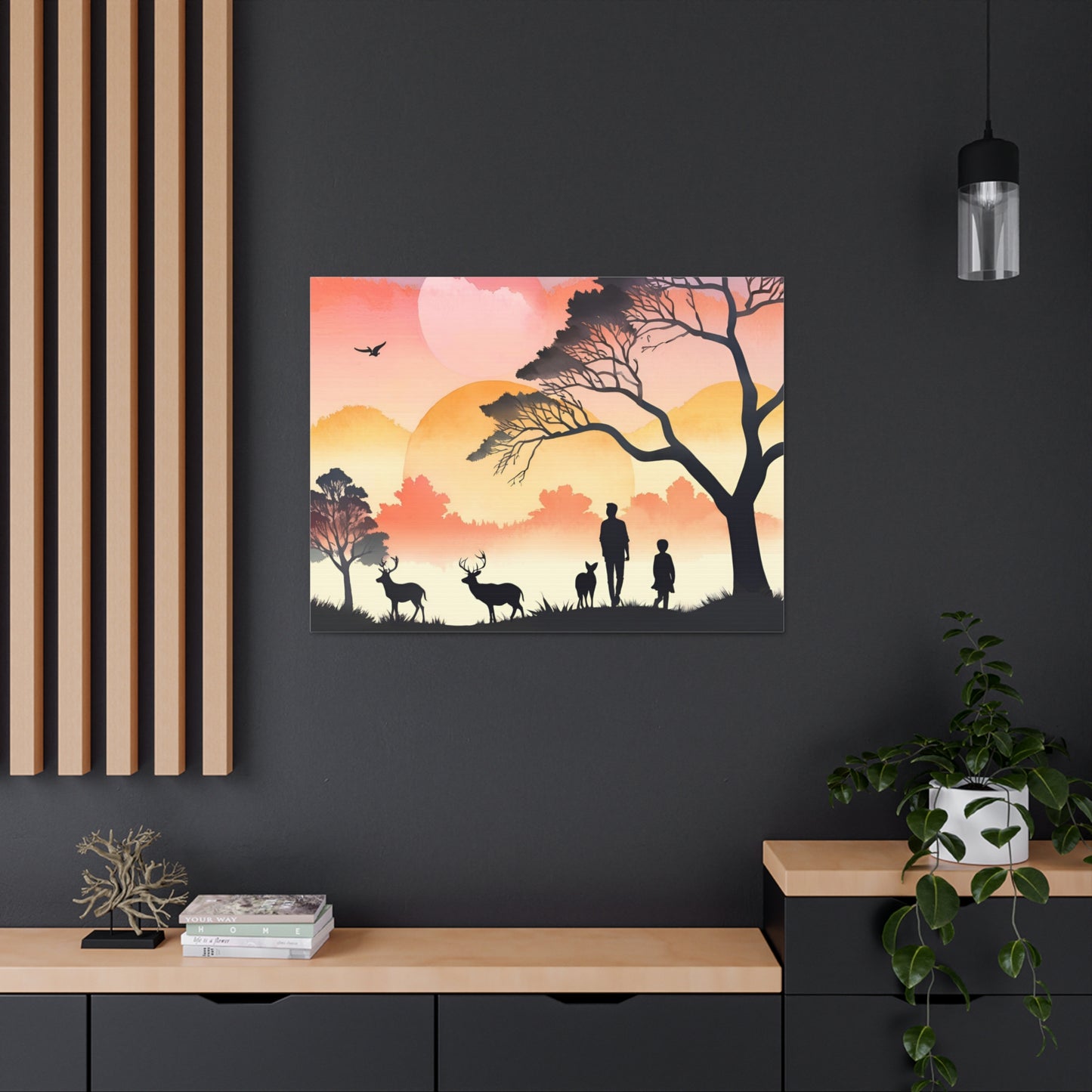 Serene Nature Canvas Gallery Wrap – Scenic Sunset Artwork with Wildlife