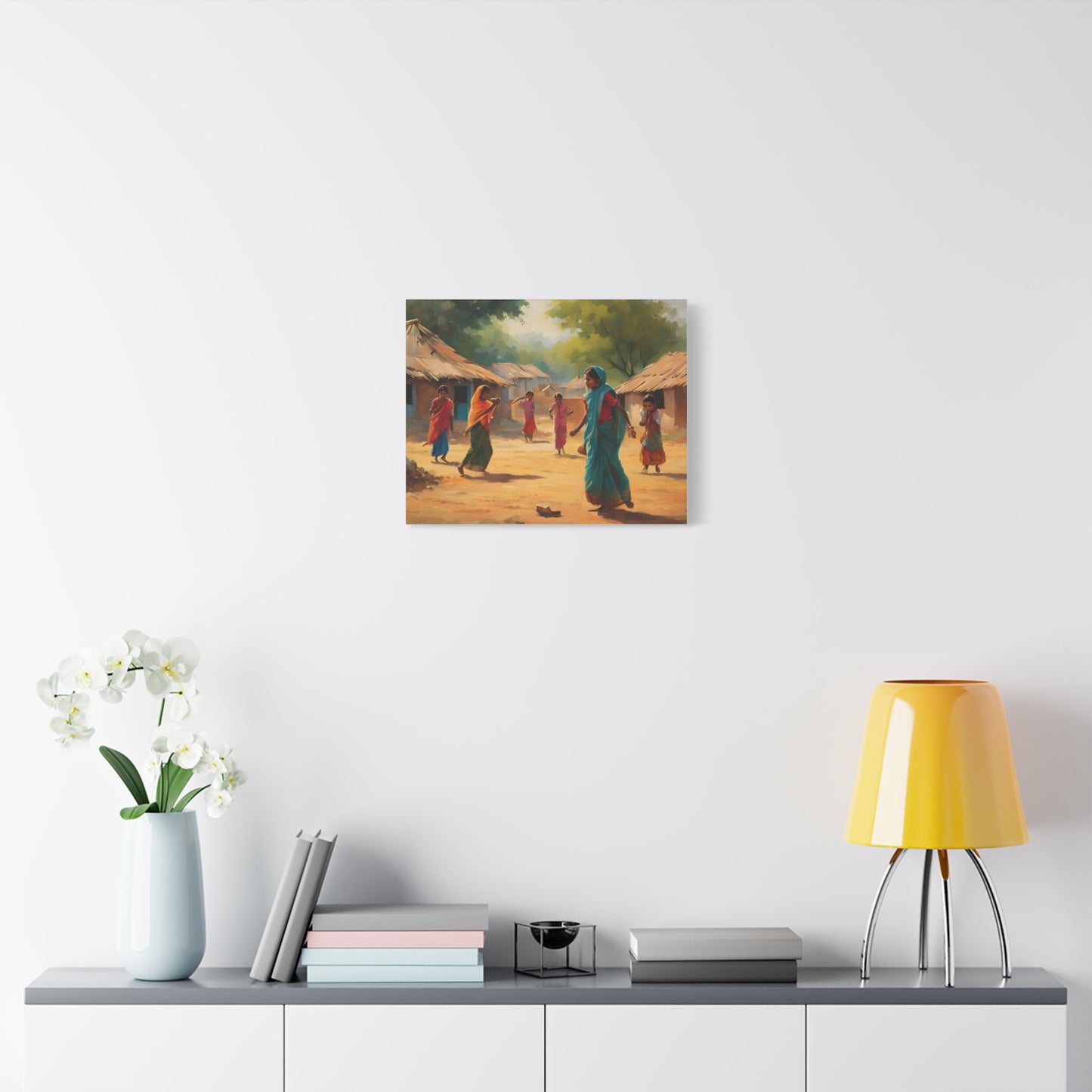 Cultural Village Scene Matte Canvas 12x16" - Vibrant Indian Art for Home Decor