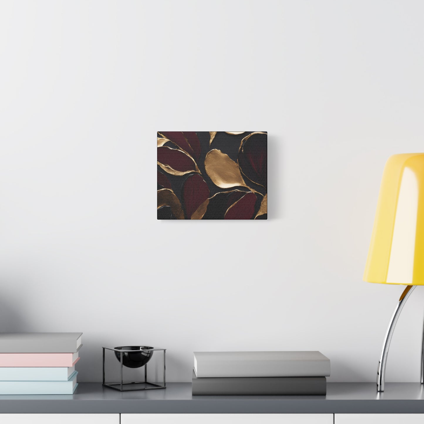 Elegant Abstract Floral Canvas Wall Art – Gold & Burgundy Home Décor