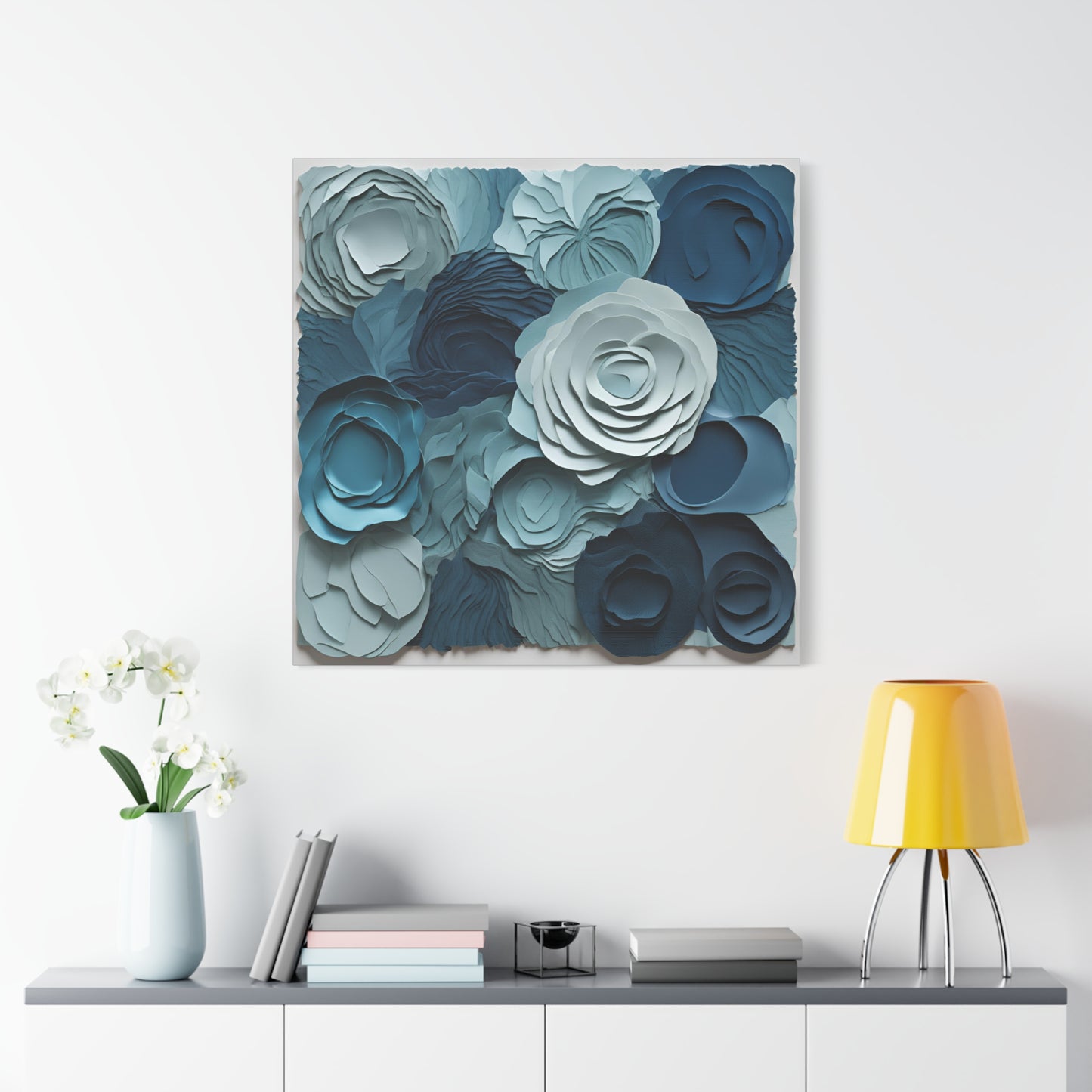 Elegant Blue Floral Canvas Print - Stretched Wall Art for Home Decor