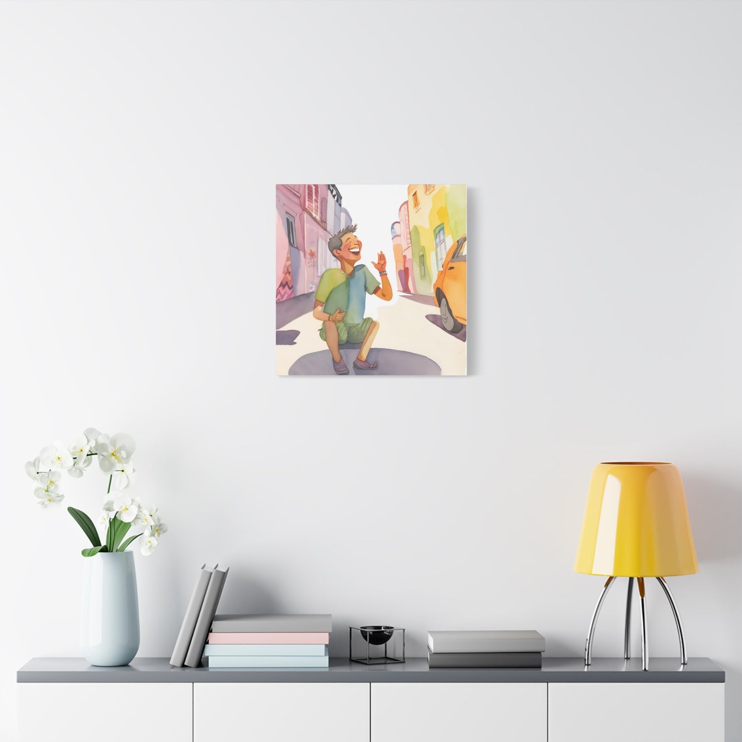 Cheerful Stretched Canvas Art - Vibrant Street Scene