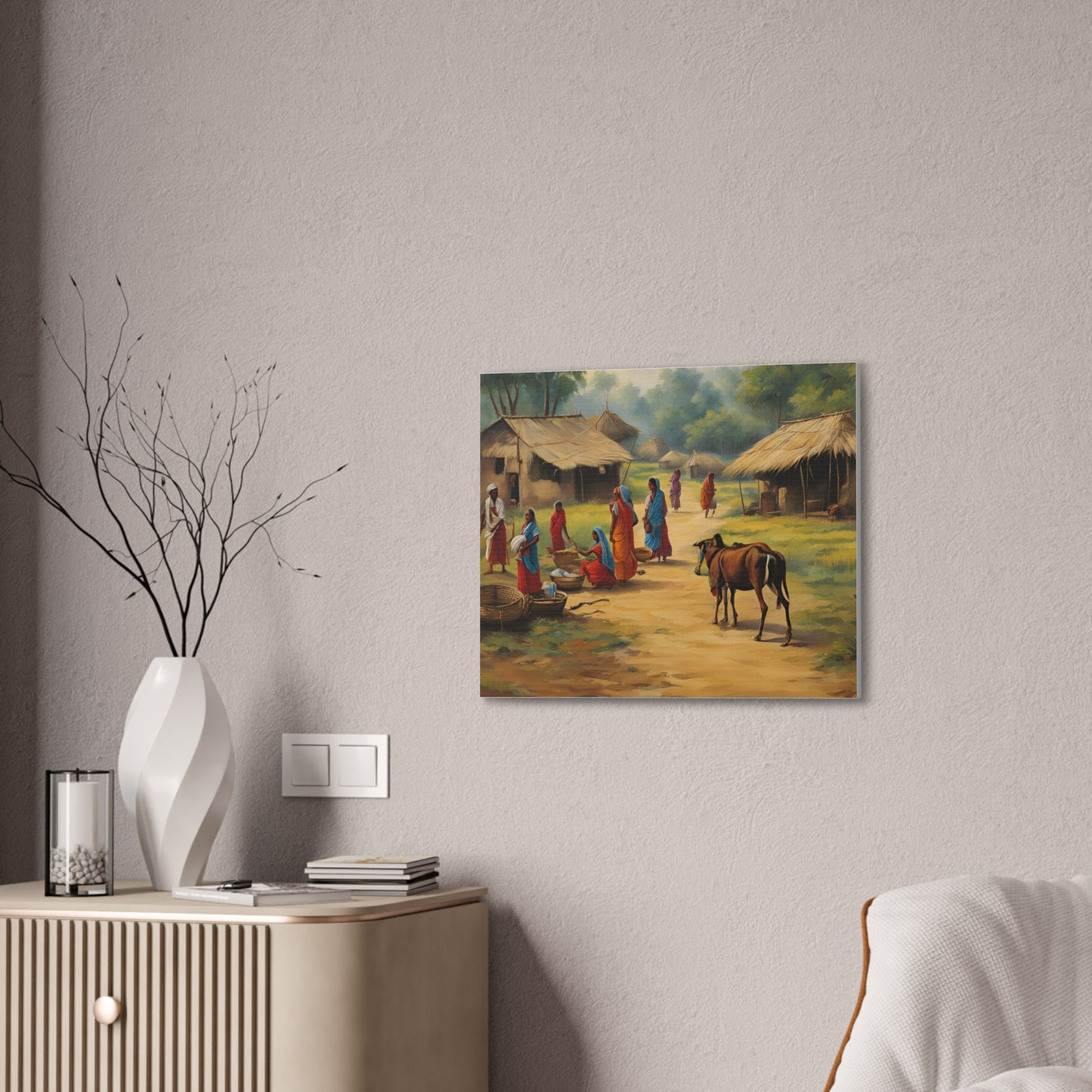 Serene Village Life Canvas Art - Stretched Wall Decor