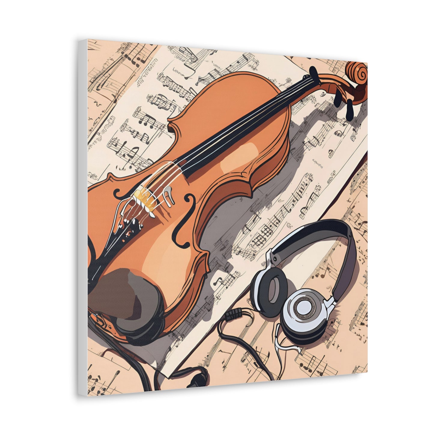 Musical Canvas Gallery Wrap – Violin and Headphones Wall Art