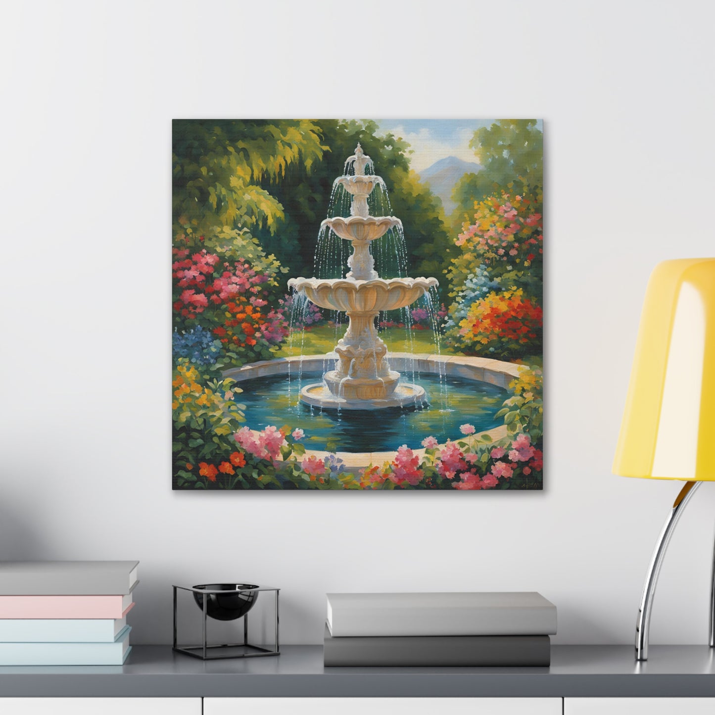 A Fountain in a Garden Canvas Gallery Wraps - Vibrant Home Decor for Nature Lovers