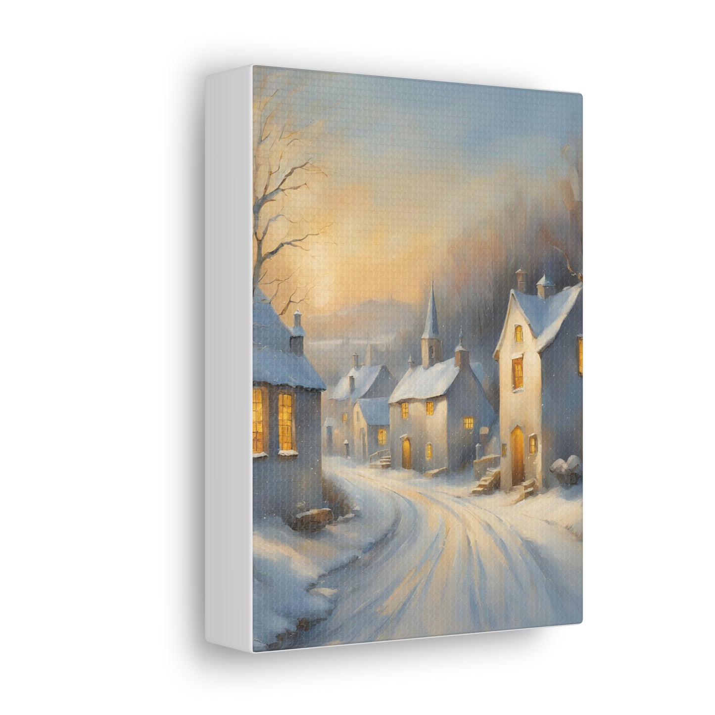 A Snowy Village Scen Canvas Gallery Wrap - Cozy Home Decor for the Holidays