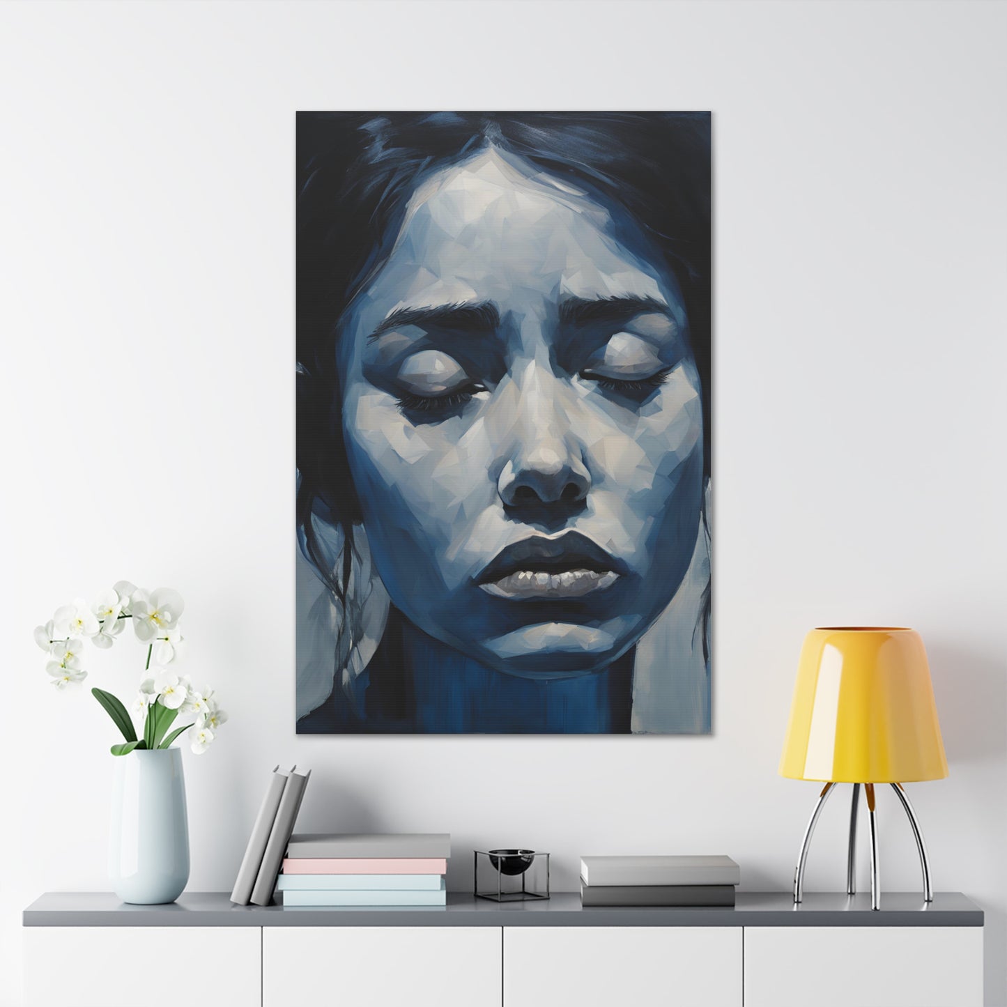 Emotive Canvas Gallery Wrap - Tranquil Blue Portrait Art for Modern Home Decor