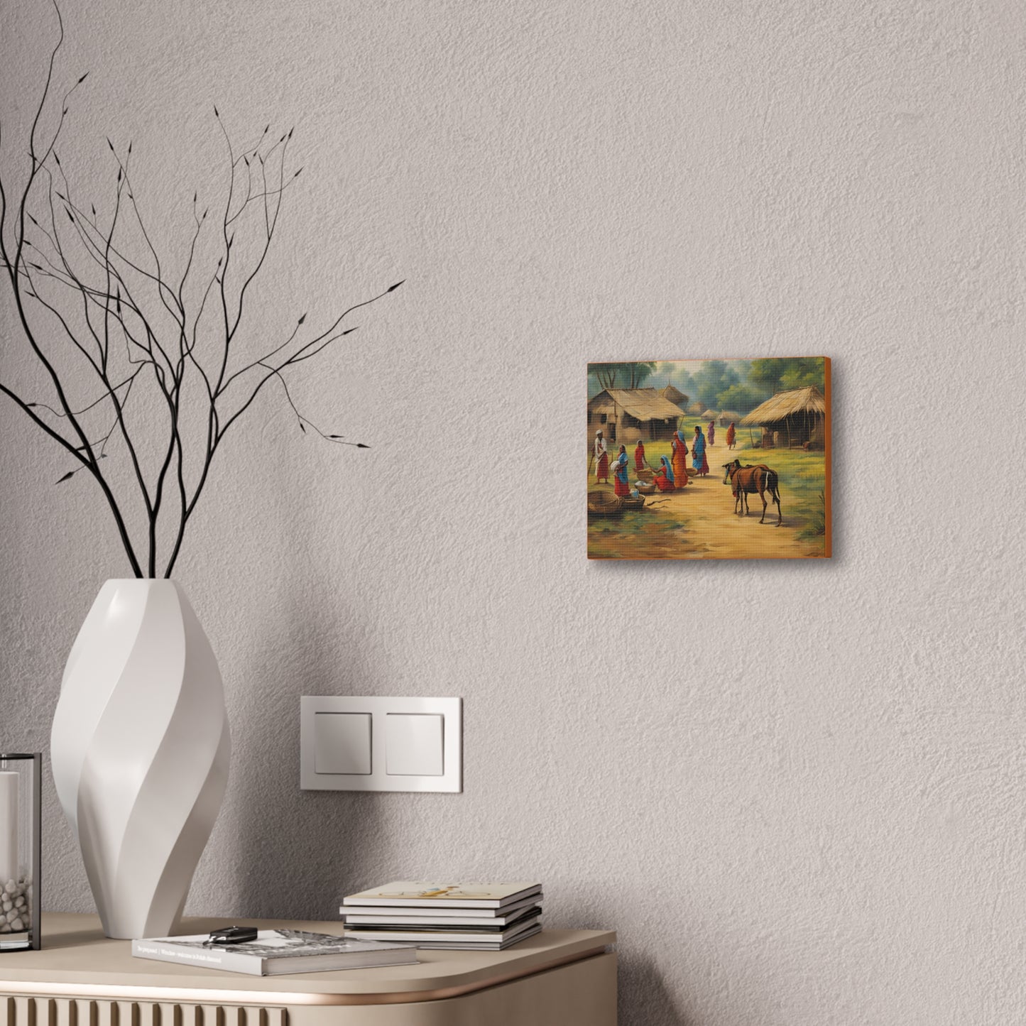 Serene Village Life Canvas Art - Stretched Wall Decor