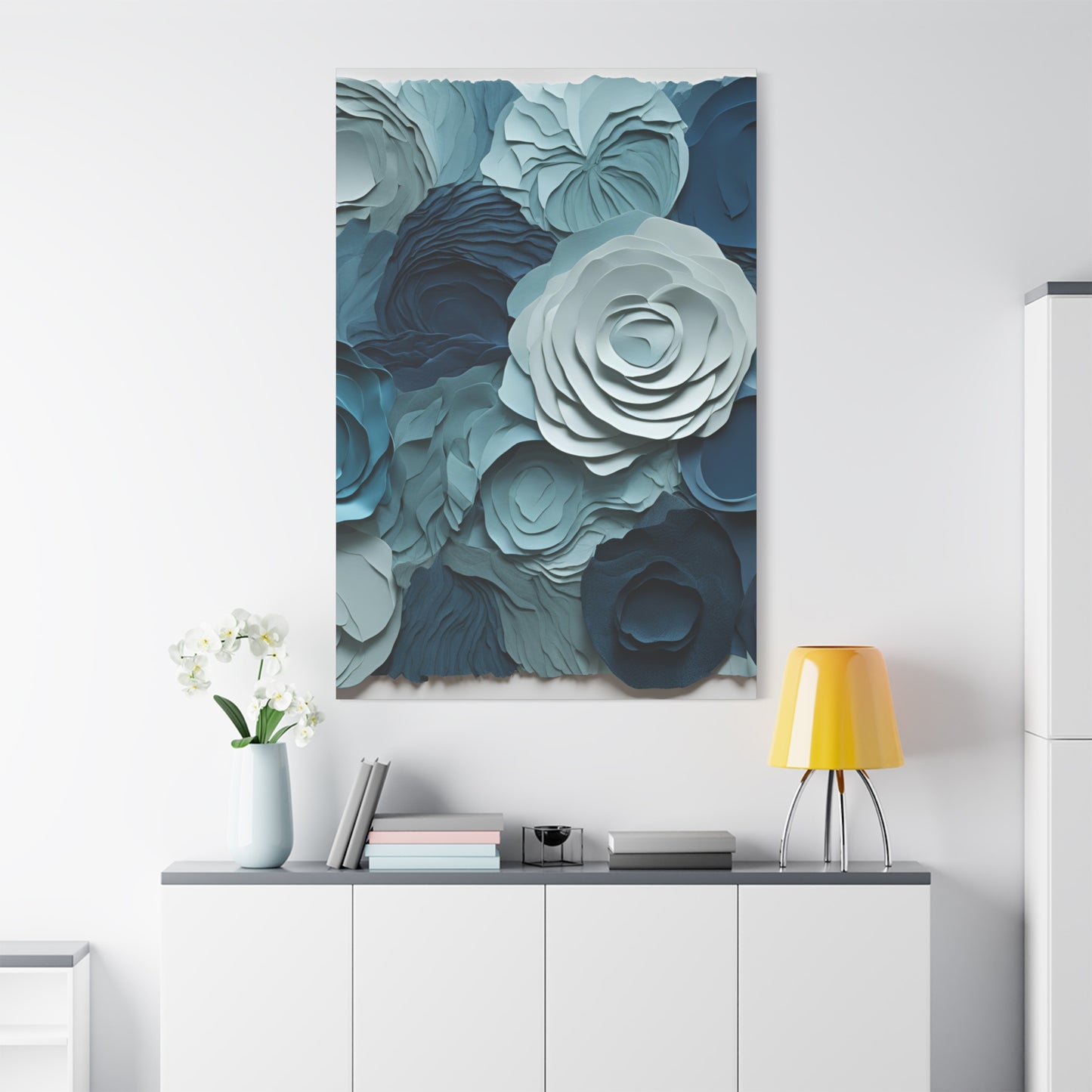 Elegant Blue Floral Canvas Print - Stretched Wall Art for Home Decor