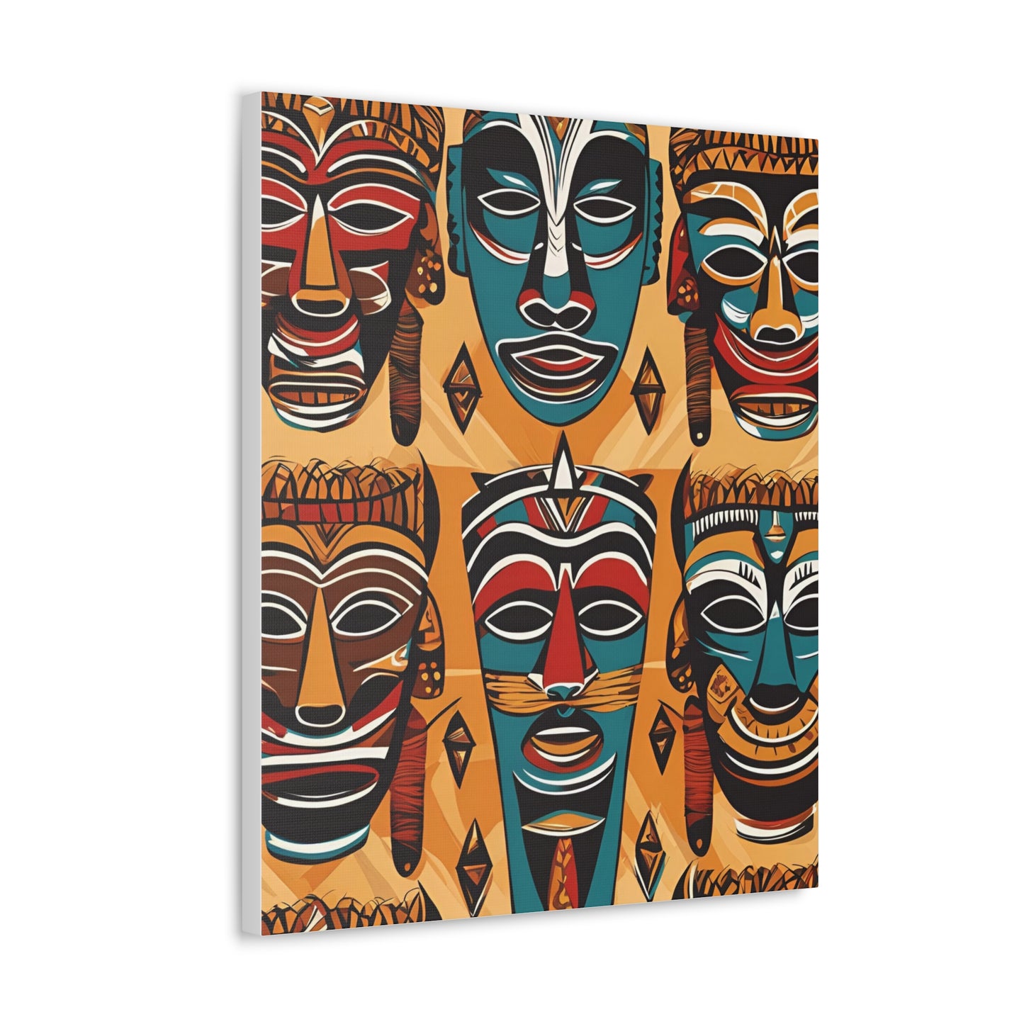 Vibrant African Tribal Masks & Symbols Canvas Gallery Wraps - Unique African Art Home Decor