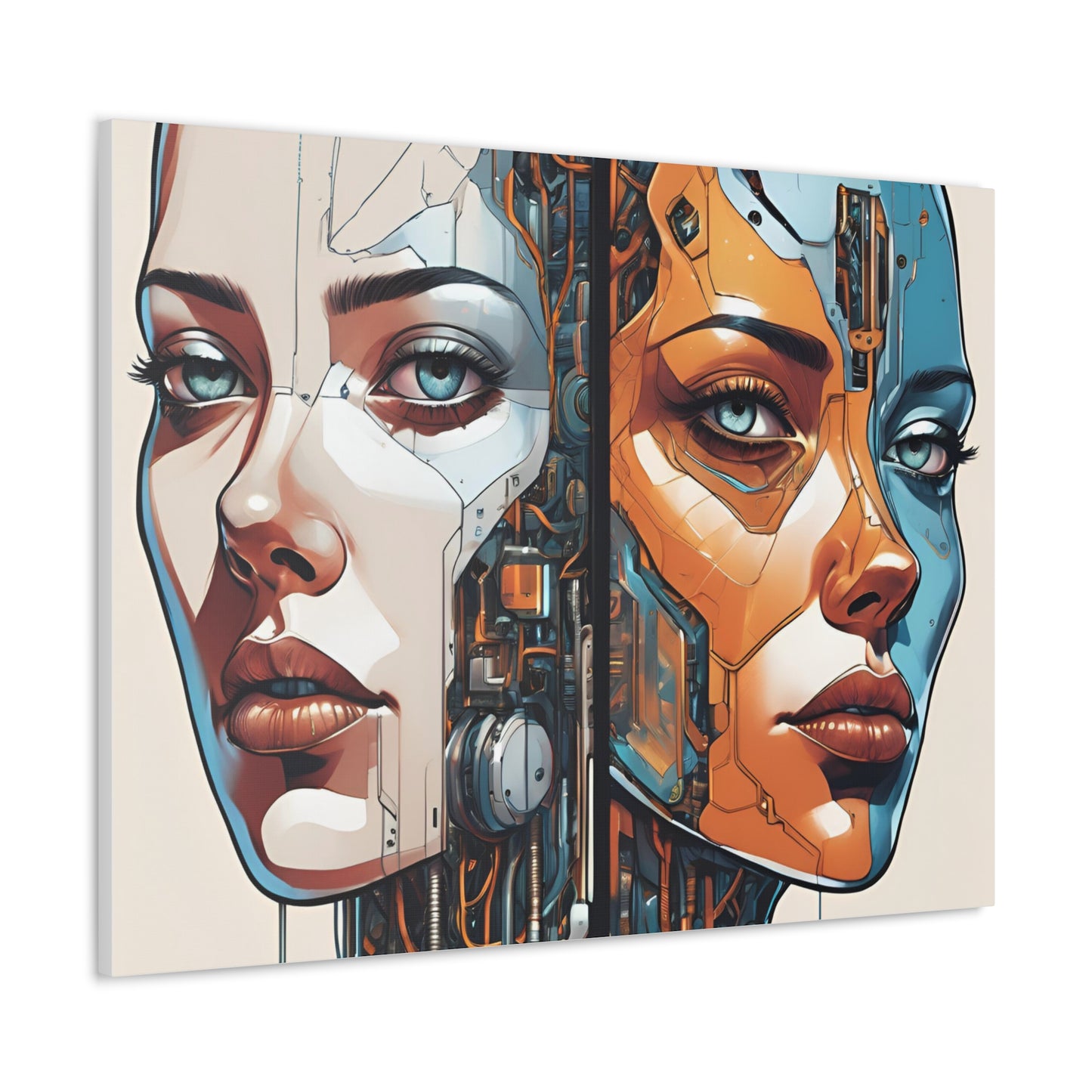 Futuristic Dual-Personality Portrait Canvas Gallery Wraps - Dual Face Art for Tech Lovers