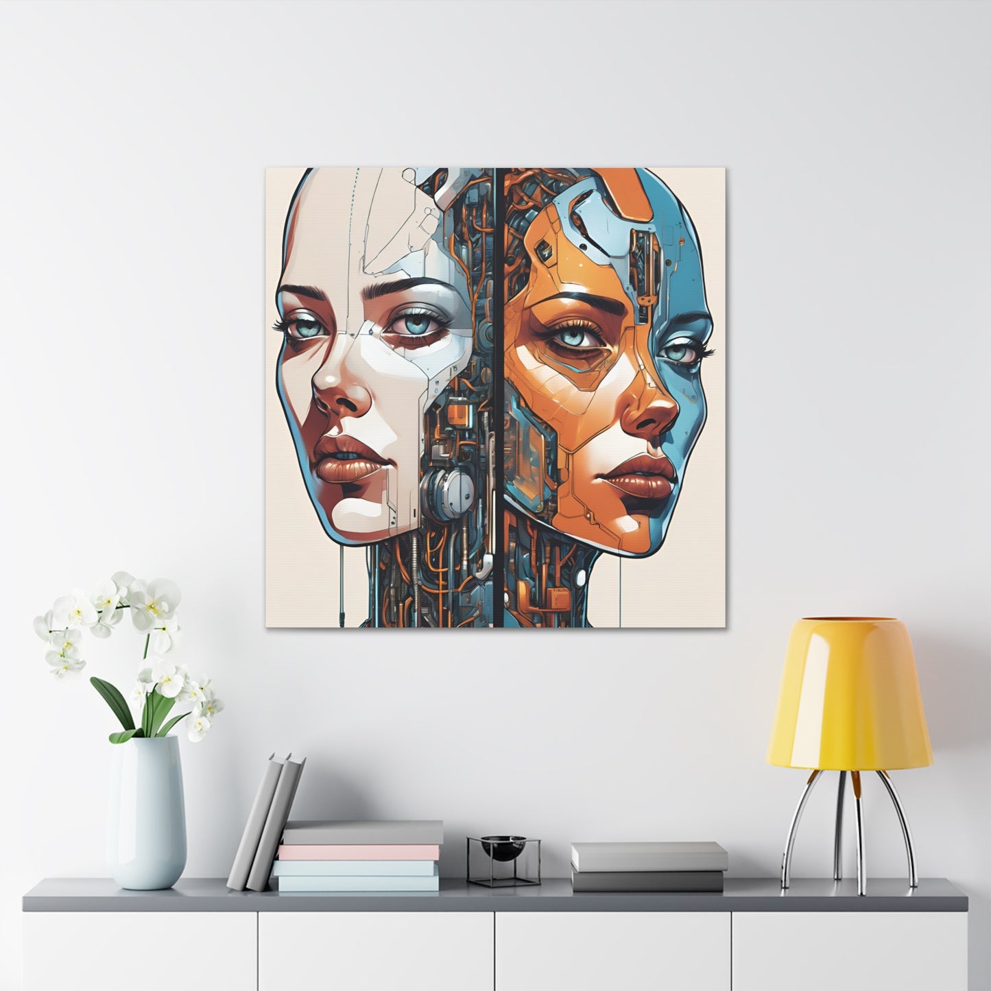 Futuristic Dual-Personality Portrait Canvas Gallery Wraps - Dual Face Art for Tech Lovers