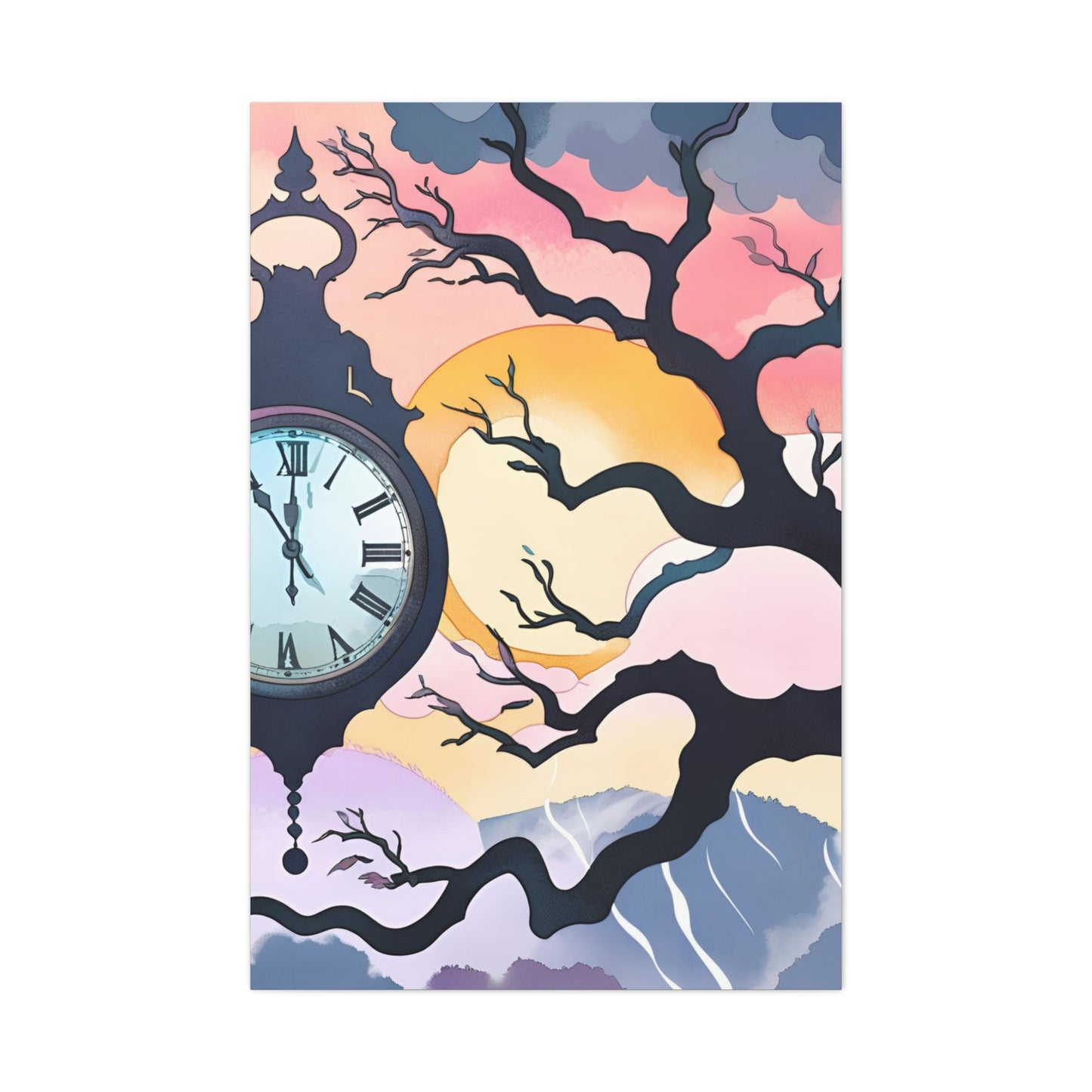 Dreamy Expressionism Canvas Gallery Wraps with Vintage Clock Design