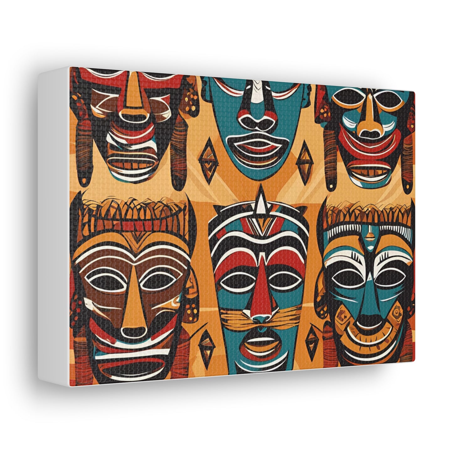 Vibrant African Tribal Masks & Symbols Canvas Gallery Wraps - Unique African Art Home Decor