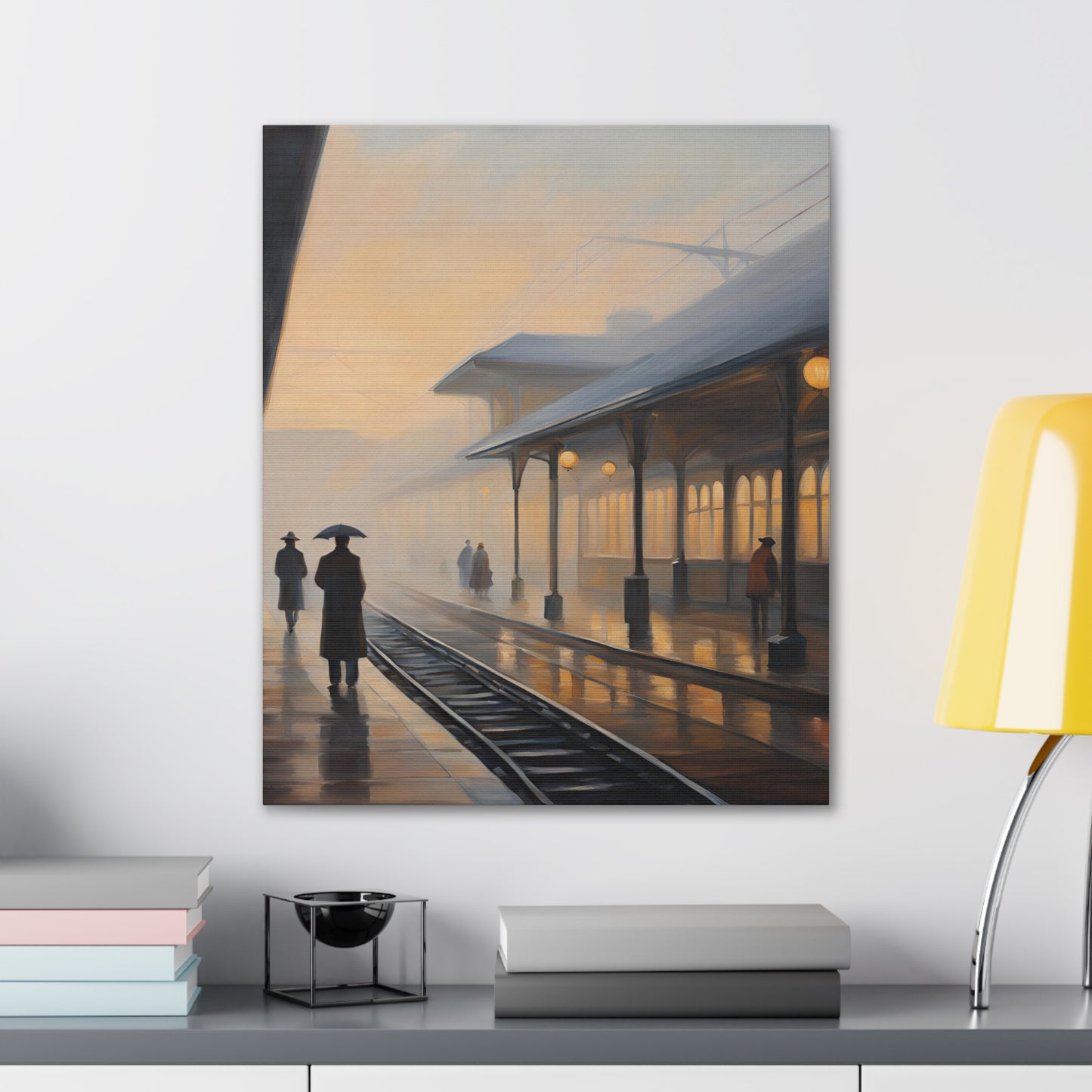 Serene Canvas Gallery Wrap - A Train Station at Dawn