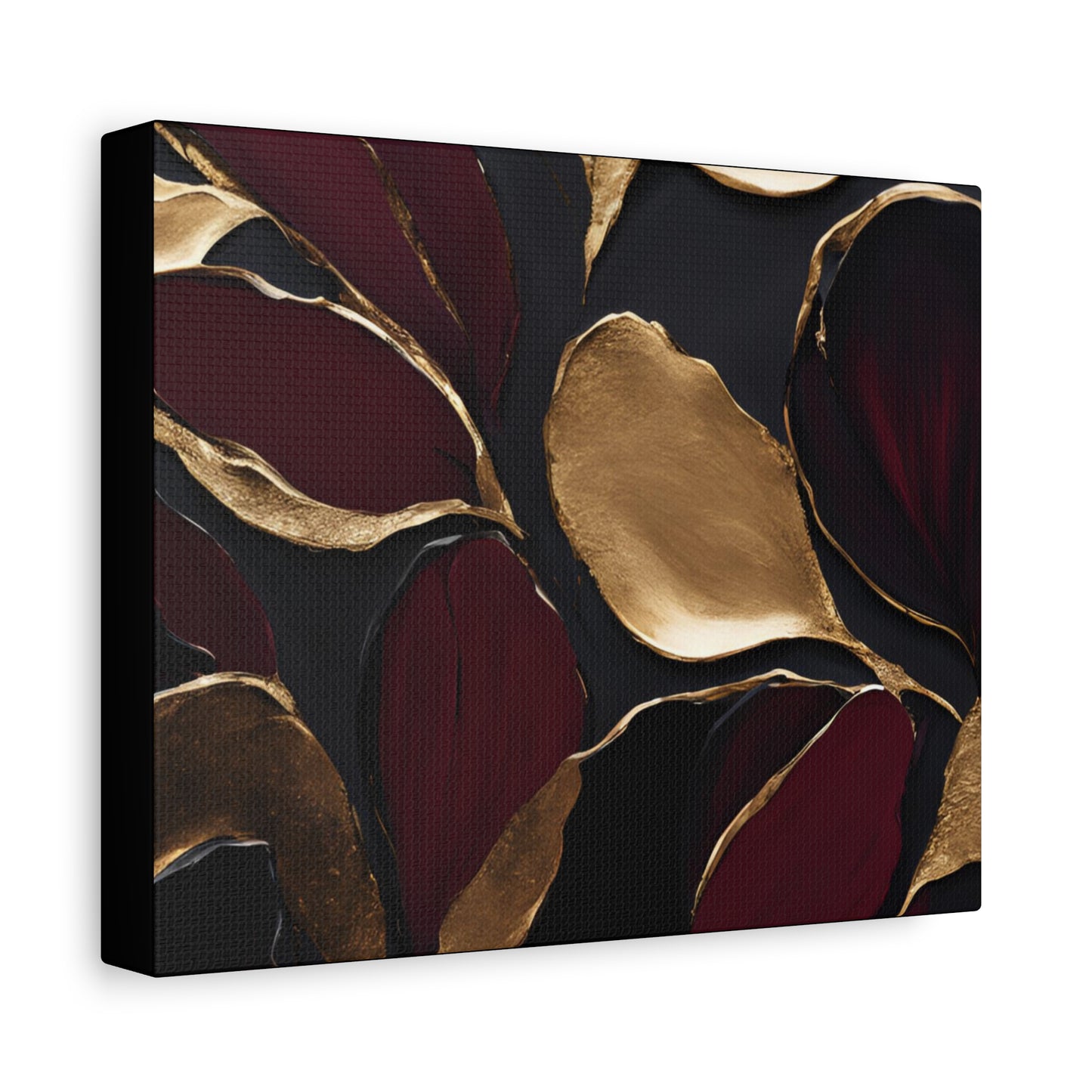 Elegant Abstract Floral Canvas Wall Art – Gold & Burgundy Home Décor