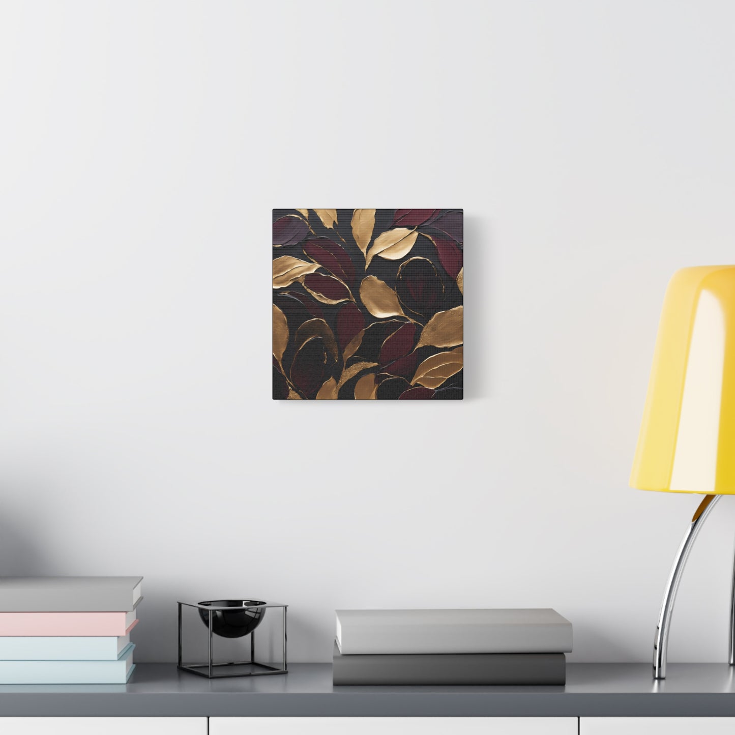 Elegant Abstract Floral Canvas Wall Art – Gold & Burgundy Home Décor