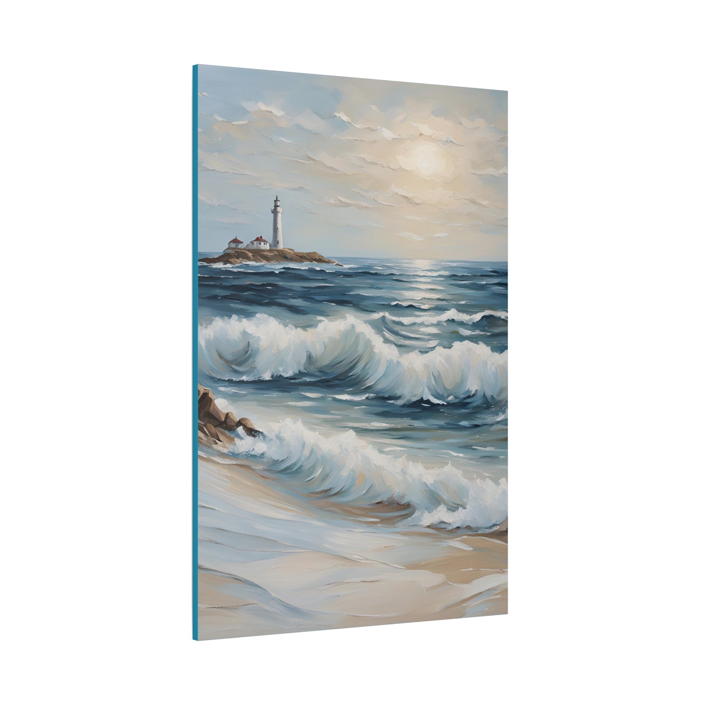 Ocean Waves Lighthouse Canvas Print – Coastal Home Decor for Serene Spaces