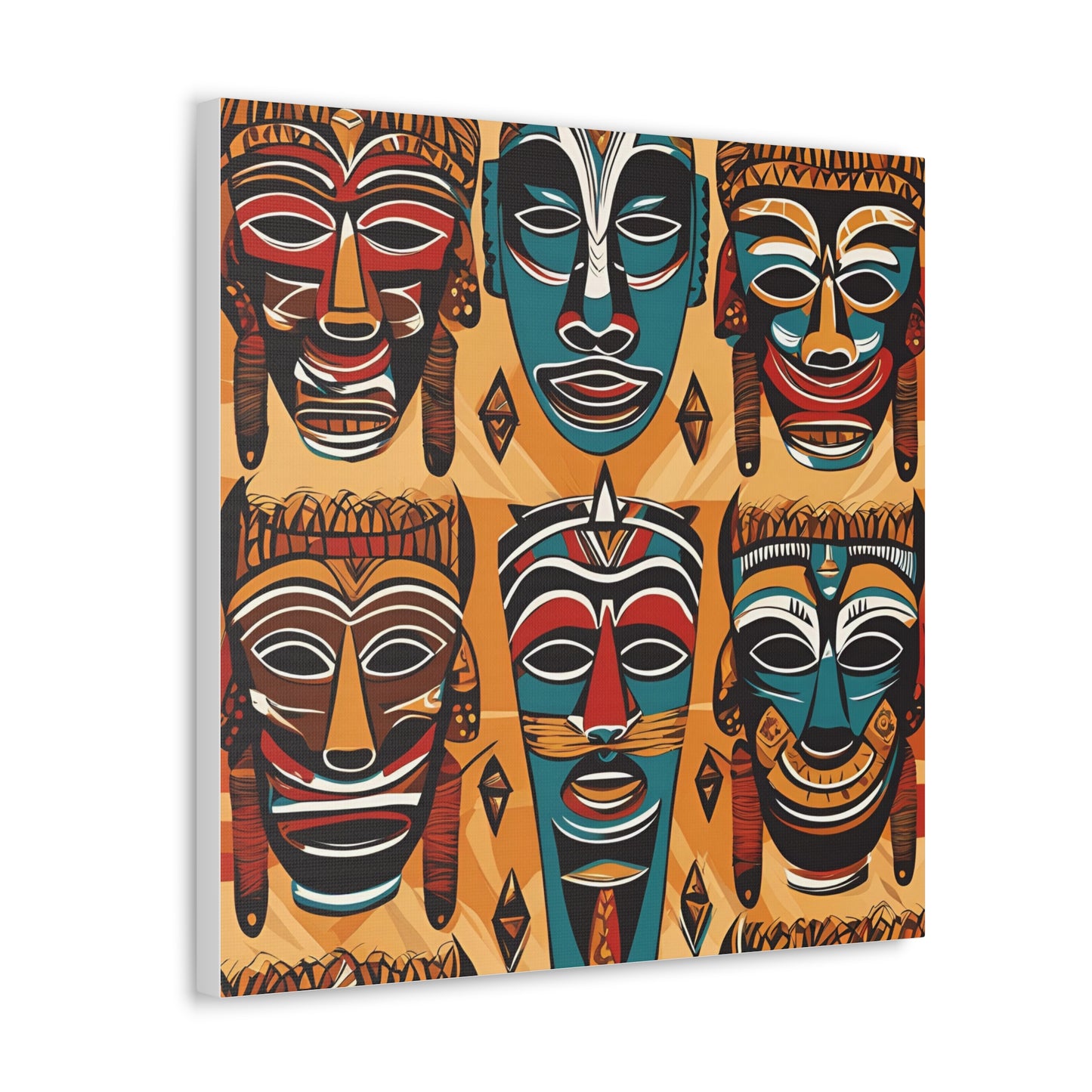 Vibrant African Tribal Masks & Symbols Canvas Gallery Wraps - Unique African Art Home Decor