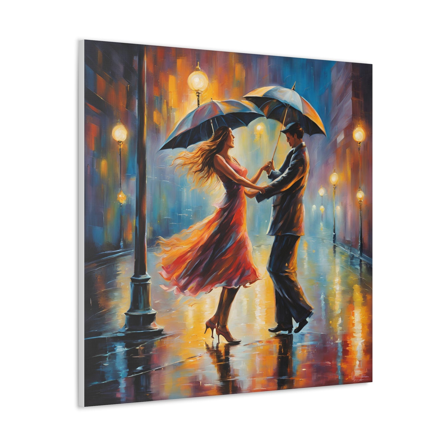 Romantic Rain A Couple Dancing in the Rain Canvas Gallery Wrap - Couples Wall Art