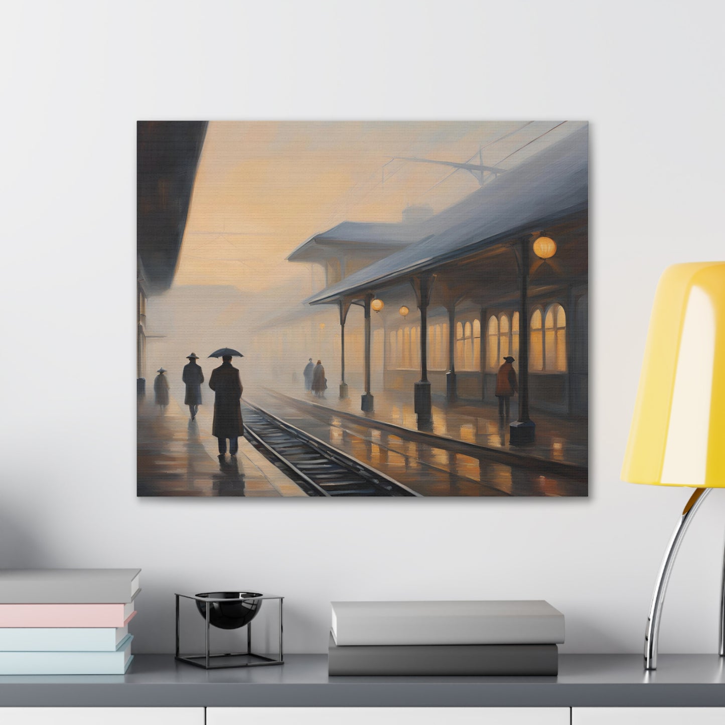 Serene Canvas Gallery Wrap - A Train Station at Dawn