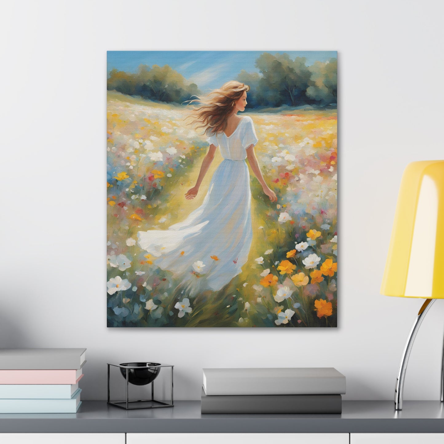 A Woman in a Flowing Dress Elegant Art for Home Decor