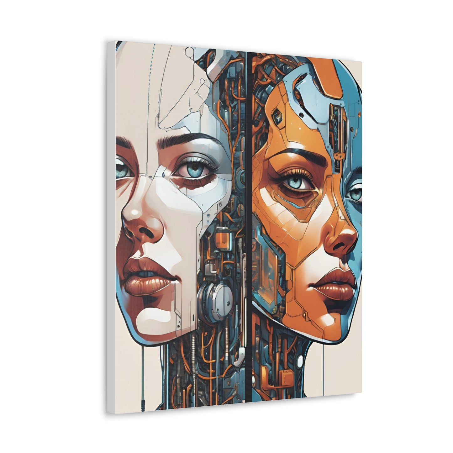 Futuristic Dual-Personality Portrait Canvas Gallery Wraps - Dual Face Art for Tech Lovers