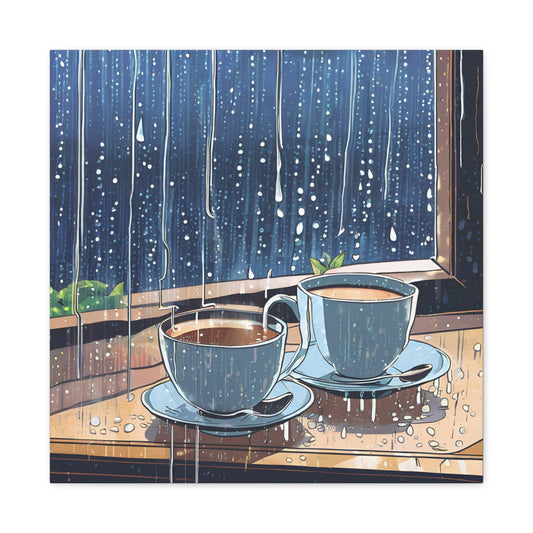 Cozy Rainy Day Canvas Gallery Wrap – Warm Coffee Art Still Life Art