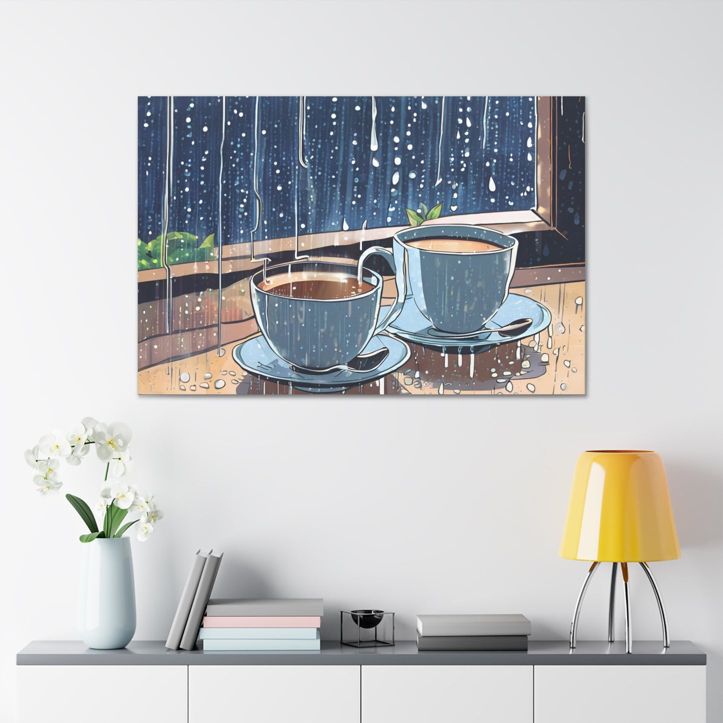 Cozy Rainy Day Canvas Gallery Wrap – Warm Coffee Art Still Life Art