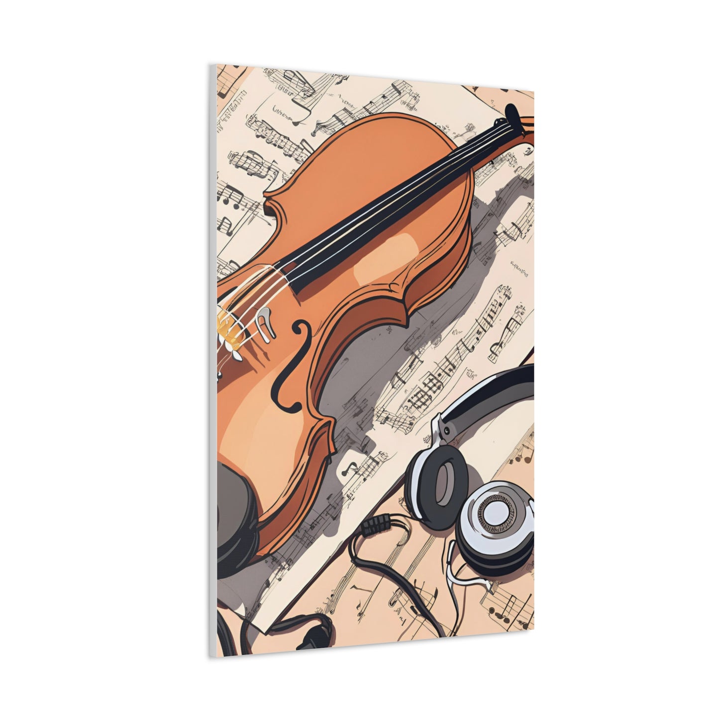 Musical Canvas Gallery Wrap – Violin and Headphones Wall Art