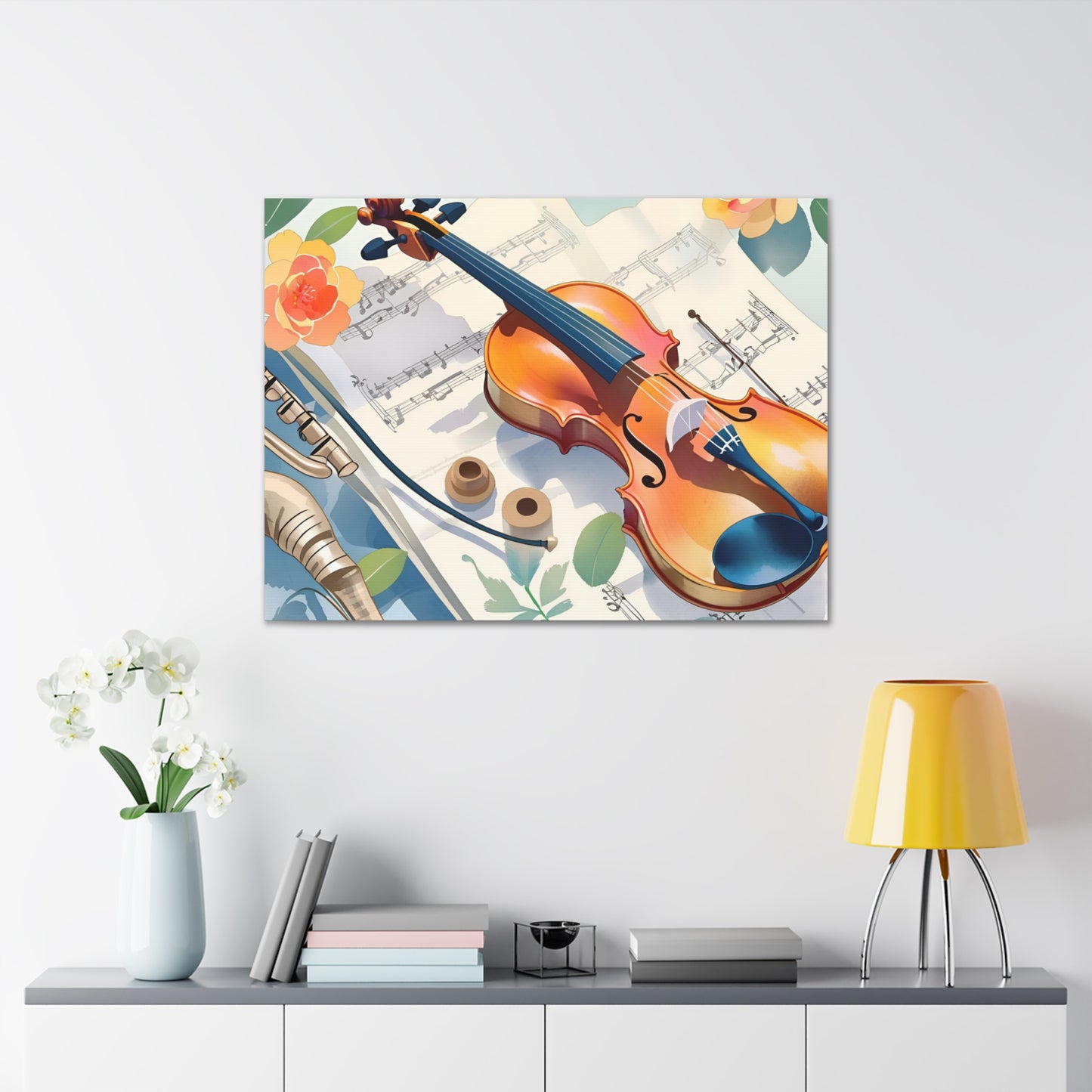 Musical Canvas Gallery Wraps | Colorful Violin and Sheet Music Art