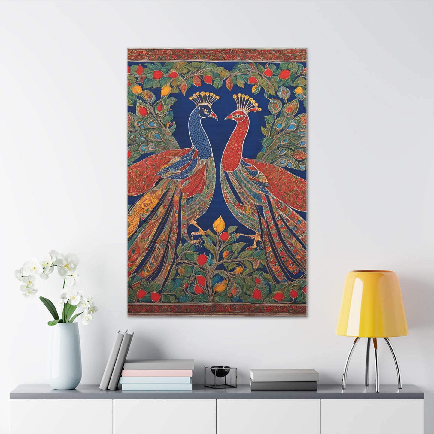 Peacock Love Canvas Gallery Wraps - Vibrant Wall Art for Home Décor Madhubani Art