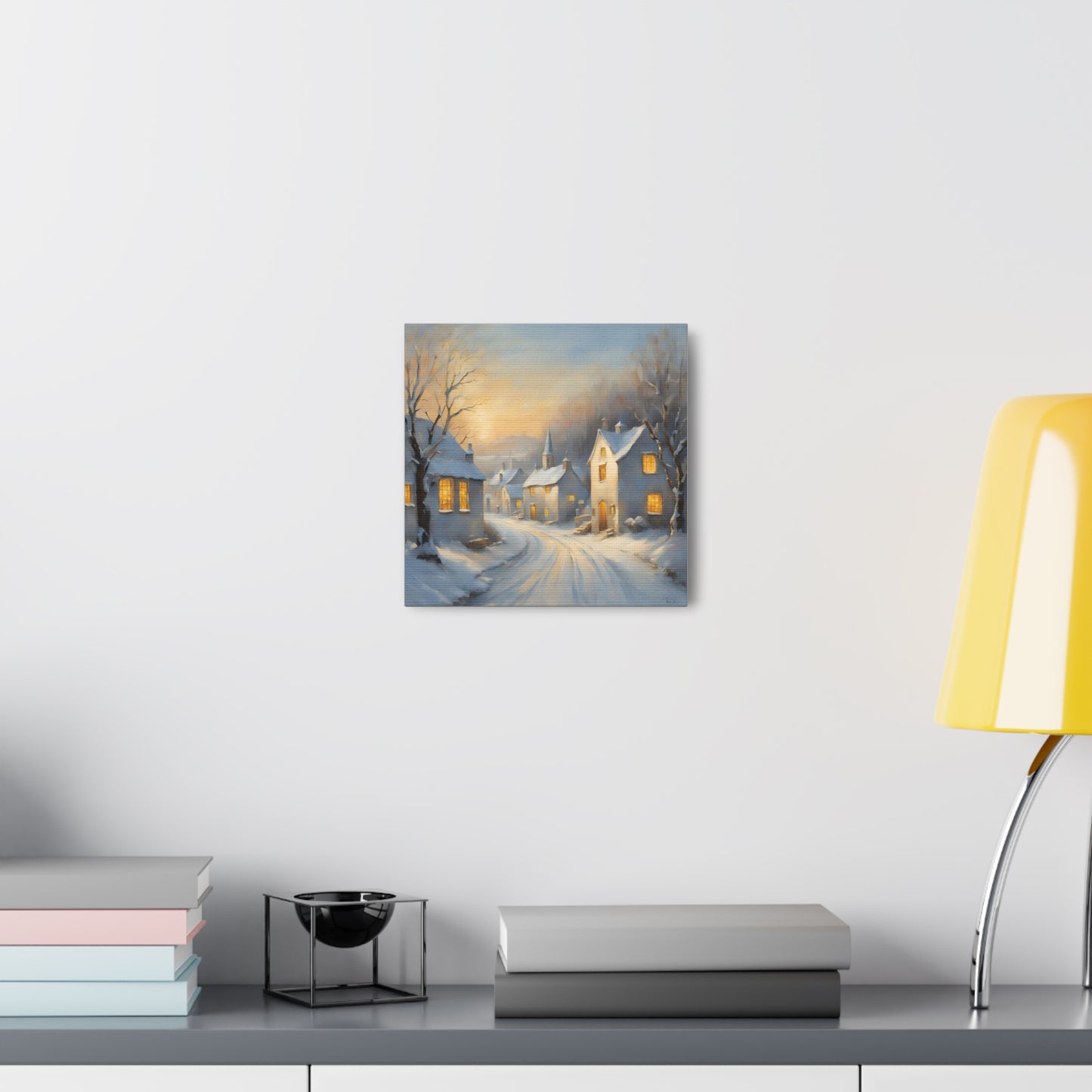 A Snowy Village Scen Canvas Gallery Wrap - Cozy Home Decor for the Holidays