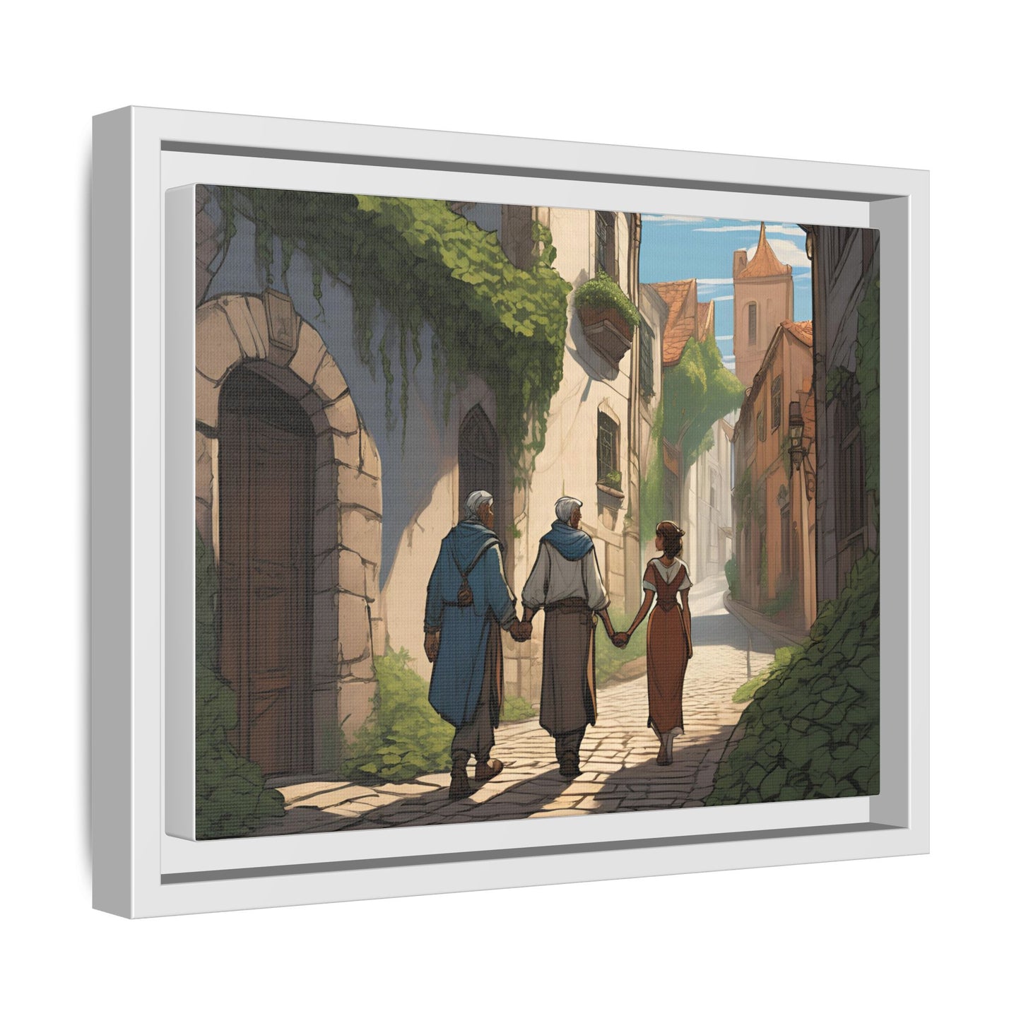 Charming Framed Matte Canvas Art - Whimsical Street Scene