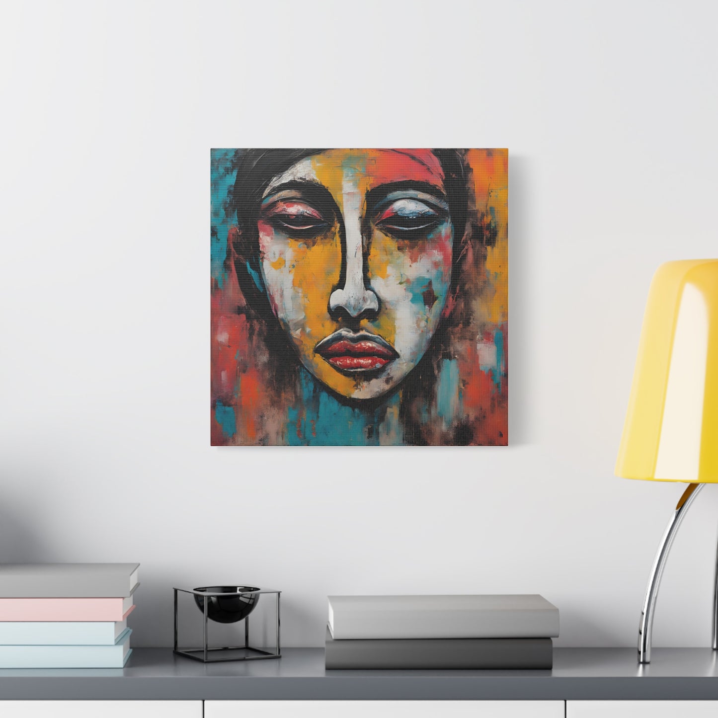 Vibrant Stretched Canvas Art - Expressionism Face Design for Home Decor